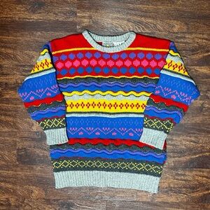 Crescendo Men’s 3D Colored Cable Knit Wool Crewneck Sweater Size M Vintages 90s